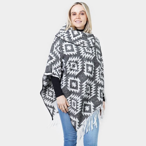 Western Pattern Tassel Poncho - Picture 2 of 2